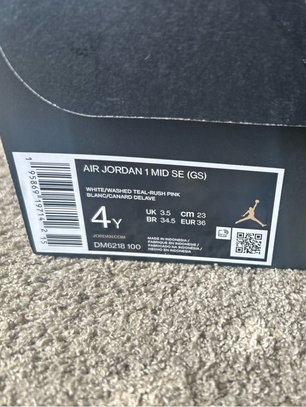 Nike Air Jordan 1 Mid SE GS Multi Knit White Teal Rush Pink Orange Youth 4Y - Picture 10 of 10
